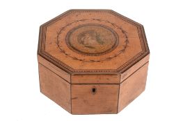 A George III penwork and satinwood box, late 18th century, of octagonal section  A George III