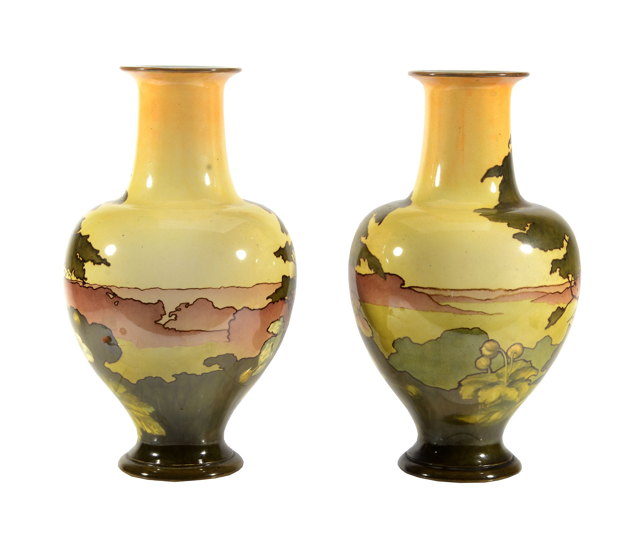 A pair of Doulton Lambeth Faience tall vases  A pair of Doulton Lambeth Faience tall vases, - Image 2 of 2