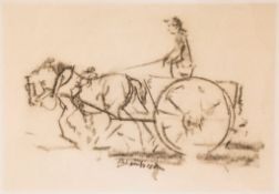 Edmund Blampied (1886-1966) - Man on horse drawn wagon, 1964 Black chalk on card Signed lower centre