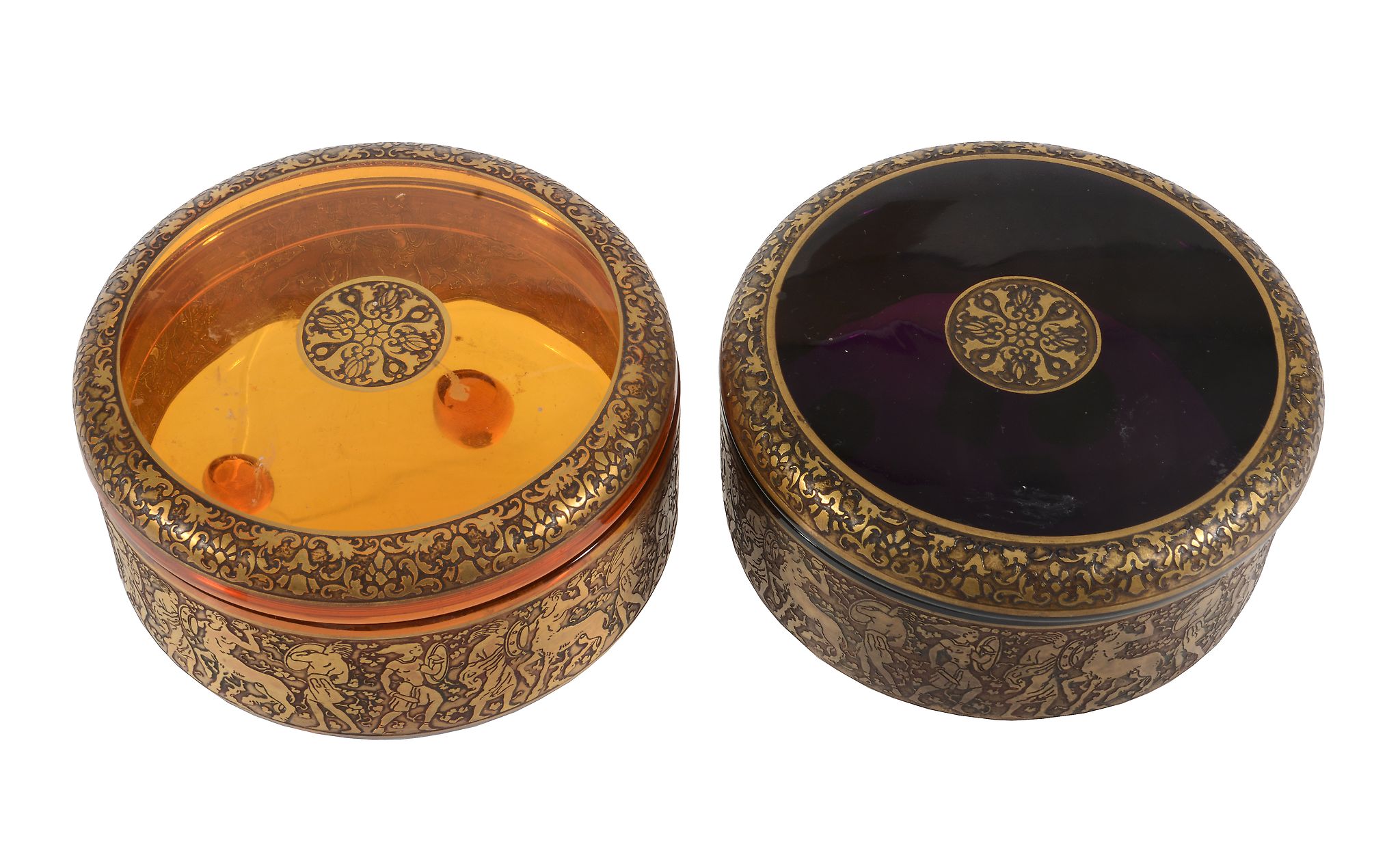 Two Moser of Karlsbad coloured glass and gilt oroplastic circular boxes and...  Two Moser of - Image 2 of 3