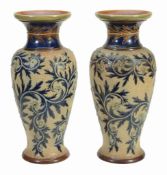 A pair of large Royal Doulton stoneware baluster vases by George Tinworth  A pair of large Royal