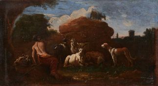 Follower of Philipp Peter Roos (1657-1706) - Goatherd resting with cattle, goats, and sheep, in an