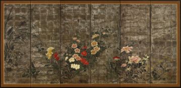 A six-fold paper screen, Rimpa school, Meiji period, 19th century A six-fold paper screen, Rimpa