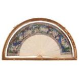 A Chinese Export Fan, 19th century, the paper blade decorated in gouache... A Chinese Export Fan,