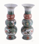 A pair of Chinese Famille Verte triple-gourd vases, 19th century A pair of Chinese Famille Verte