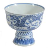 A Chinese blue and white stem cup, late Qing Dynasty A Chinese blue and white stem cup, late Qing