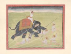 An elephant running amok, Mewar, Rajasthan, circa 1800, gouache, 24cm x30cm An elephant running