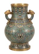 A good large Cloisonné enamel 'Lotus' vase, Hu , probably Qing Dynasty A good large Cloisonné enamel