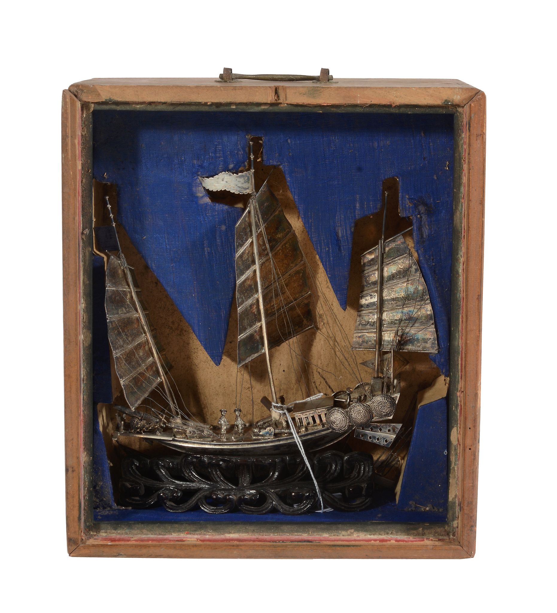 A Chinese export silver model of a sailing junk or warship, by Luen Hing A Chinese export silver