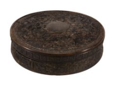 A Chinese circular horn box and cover, 19th century, decorated with figures A Chinese circular
