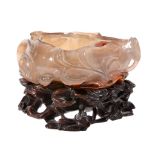 A Chinese agate 'Lotus' brush washer, late Qing Dynasty A Chinese agate 'Lotus' brush washer, late