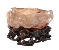 A Chinese agate 'Lotus' brush washer, late Qing Dynasty A Chinese agate 'Lotus' brush washer, late