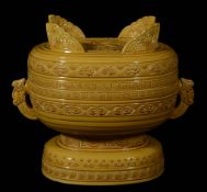 An rare Imperial yellow-glazed moulded archaistic ritual food vessel and cover An rare Imperial
