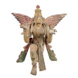 A large South Indian polychrome wood carving of Garuda A large South Indian polychrome wood