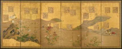 A six-fold paper screen, Edo period, 19th century A six-fold paper screen, Edo period, 19th