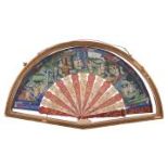 A Chinese Export Fan, 19th century, the paper blade decorated in gouache on... A Chinese Export Fan,