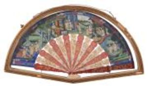 A Chinese Export Fan, 19th century, the paper blade decorated in gouache on... A Chinese Export Fan,