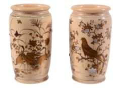 A Pair of Shibayama Decorated Turned Ivory Vases A Pair of Shibayama Decorated Turned Ivory Vases,