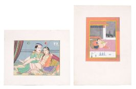 Four erotic paintings, Northern India, 19th century, gouache on paper, 25 Four erotic paintings,