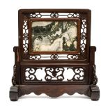 A Chinese marble and wood screen stand for the scholar’s table A Chinese marble and wood screen
