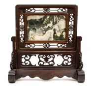 A Chinese marble and wood screen stand for the scholar’s table A Chinese marble and wood screen