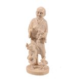 An Ivory Okimono of a Man Holding a Rabbit An Ivory Okimono of a Man Holding a Rabbit, he stands