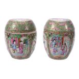 -1 A pair of Cantonese barrel shaped boxes and covers, circa 1860-80 -1 A pair of Cantonese barrel