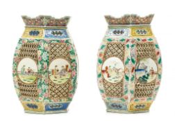 A pair of large famille rose 'mille-fleurs ' lanterns , 19th century A pair of large famille
