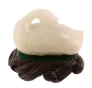 A Chinese white jade model of a goose , 19th / 20th century A Chinese white jade model of a