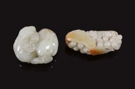 A Chinese white jade carving of two rabbits , with lingzhi, 4 A Chinese white jade carving of two