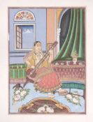 A lady playing the Veena, Jaipur , late 19th century, gouache, 37.5cm x 28cm A lady playing the