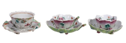 A pair of Chinese famille rose 'Lotus' cups and saucers A pair of Chinese famille rose 'Lotus'
