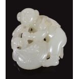 A Chinese white jade carving of a boy and a goose, 3.9cm high -1白玉童子鹅雕件 A Chinese white jade carving