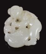 A Chinese white jade carving of a boy and a goose, 3.9cm high -1白玉童子鹅雕件 A Chinese white jade carving