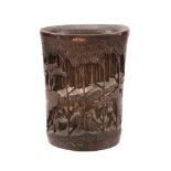 A Chinese bamboo brush pot depicting the 'Seven Sages of the Bamboo Grove' A Chinese bamboo brush