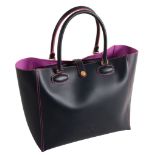 Loewe, a navy leather tote handbag,   with contrasting pink stitching and pink leather interior,