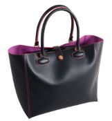 Loewe, a navy leather tote handbag,   with contrasting pink stitching and pink leather interior,