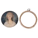 English school, circa 1800,   portrait of a lady in a white dress, 6.3cm diameter, with a gilt