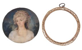 English school, circa 1800,   portrait of a lady in a white dress, 6.3cm diameter, with a gilt