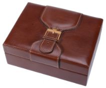 Rolex, a brown leather presentation box,   with a wood interior, stamped underneath 710001, 19.5cm