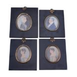 English provincial school,   circa 1820, a group of four profile portraits of a family of a father