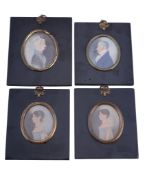 English provincial school,   circa 1820, a group of four profile portraits of a family of a father