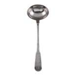 A late George III Scottish silver fiddle and shell pattern soup ladle by James McKay,   Edinburgh