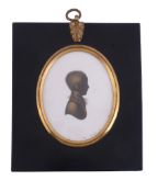 William Miers Silhouette portrait of a young boy to the right Painted on plaster and bronzed 8cm (3