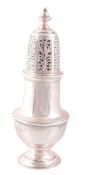 A silver baluster sugar caster by Goldsmiths  &  Silversmiths Co. Ltd.,   London 1913, with a bell