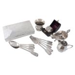 A collection of silver and silver mounted items,   comprising: a rectangular cigarette box,