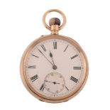 An 18 carat gold Swiss open face pocket watch,   no. 65314, circa 1900, three quarter plate lever