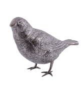 A Dutch silver coloured song bird novelty pepper pot,   pseudo marks, 1859-93 Dutch tax marks for