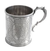 A Victorian silver cylindrical christening mug by George Unite,   Birmingham 1868, with a beaded