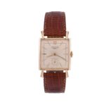 Longines, ref. 36212, a 14 carat gold square wristwatch, circa 1949, manual wind movement, 17